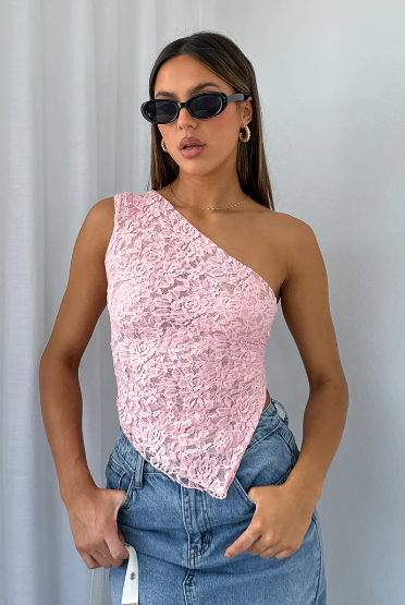 Women's Summer Top | One-Shoulder & Lace Detail