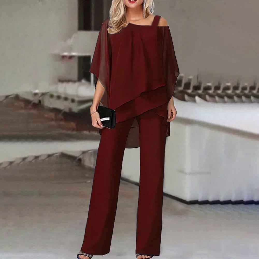 Women's Summer Two Piece Set | Asymmetric Cold-Shoulder Top