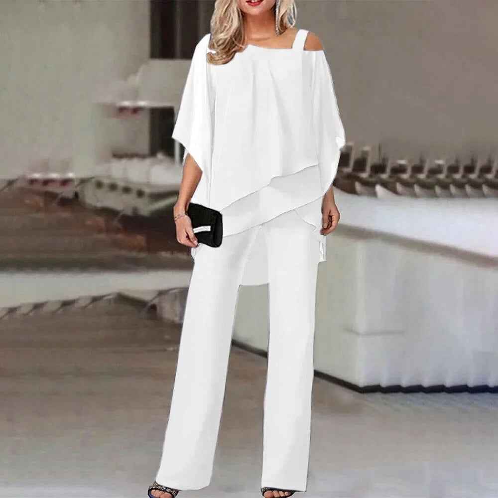 Women's Summer Two Piece Set | Asymmetric Cold-Shoulder Top