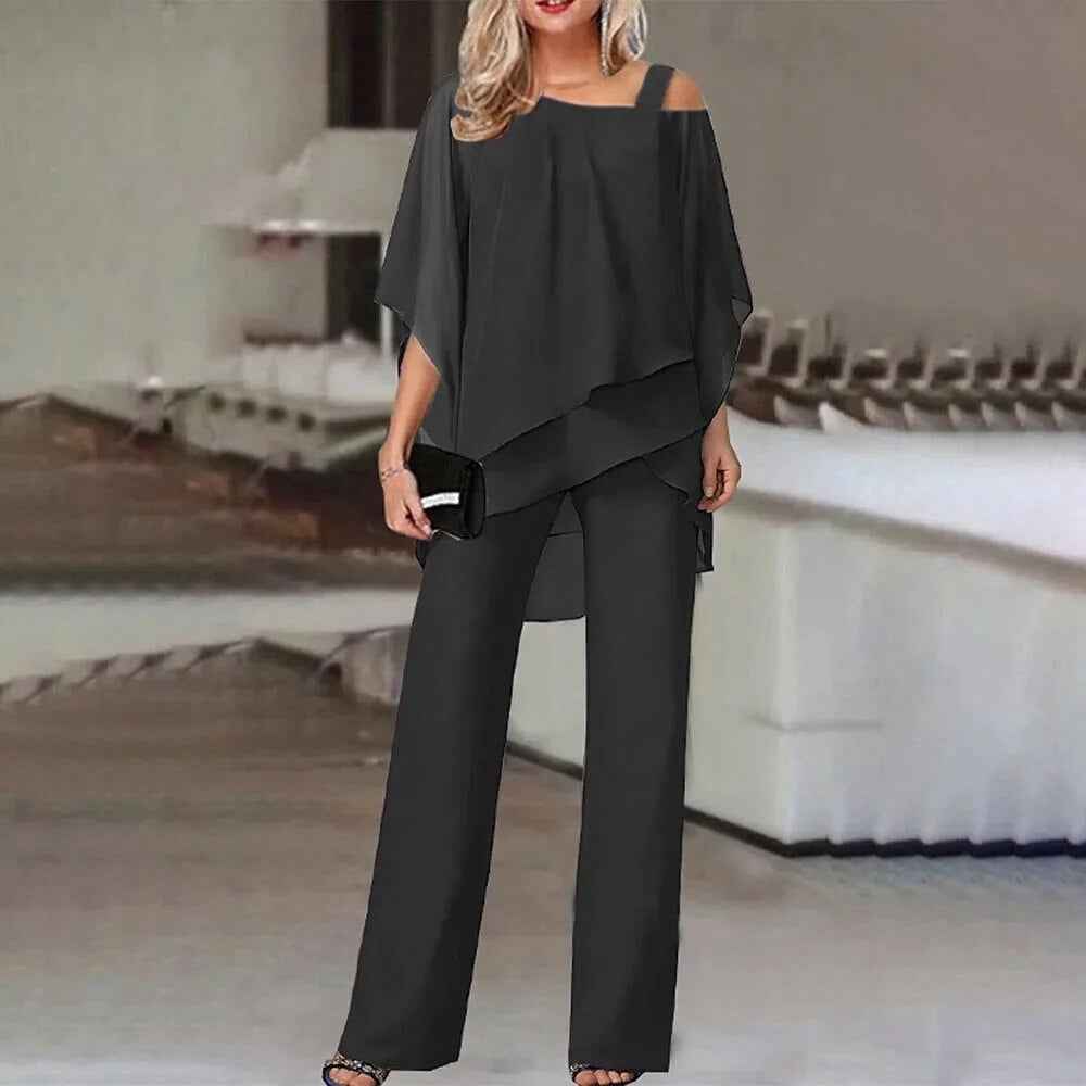 Women's Summer Two Piece Set | Asymmetric Cold-Shoulder Top