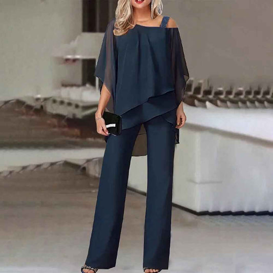 Women's Summer Two Piece Set | Asymmetric Cold-Shoulder Top