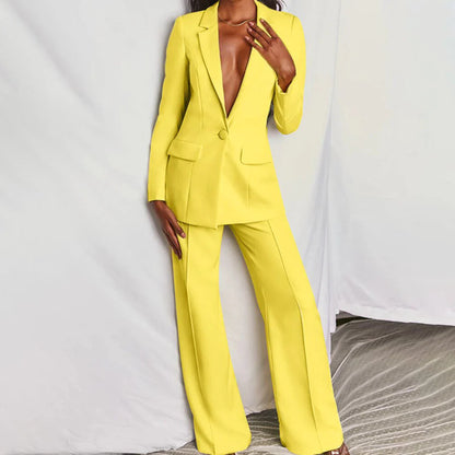 Chic Women’s Trouser Suit - Longline Blazer & Wide-Leg Pants