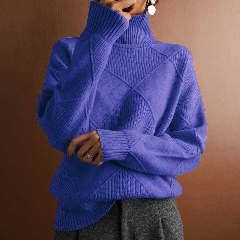 Women's Turtleneck Sweater | Geometric Pattern & Relaxed Fit