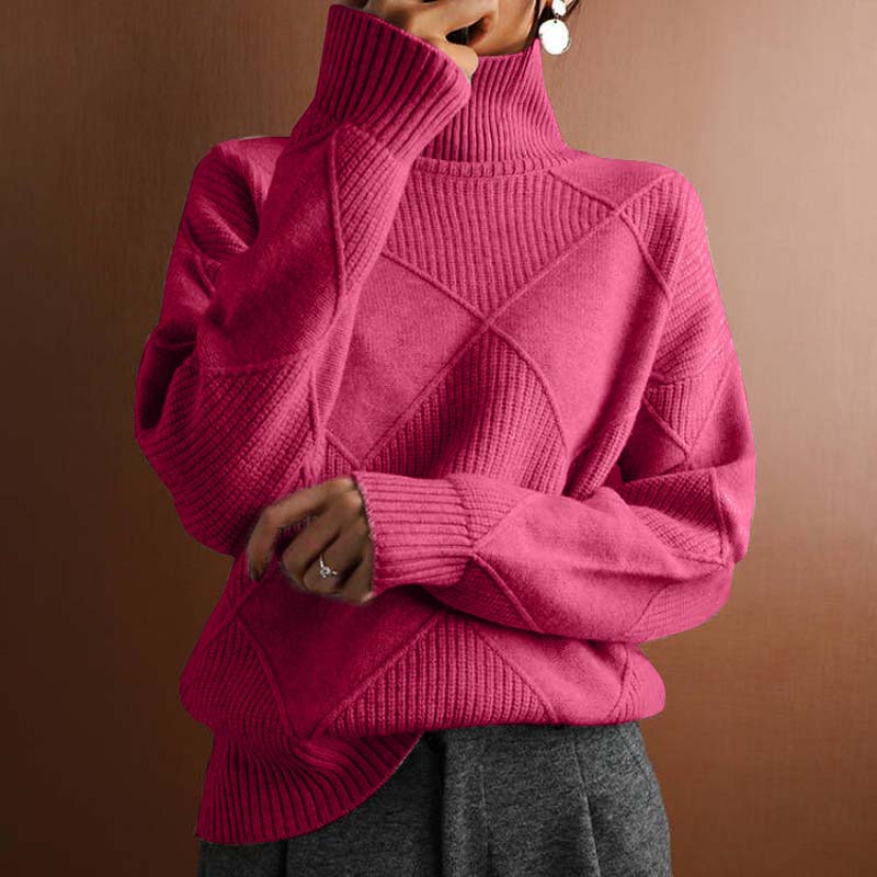 Women's Turtleneck Sweater | Geometric Pattern & Relaxed Fit