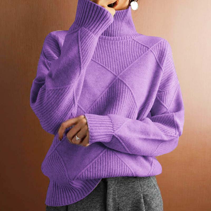 Women's Turtleneck Sweater | Geometric Pattern & Relaxed Fit