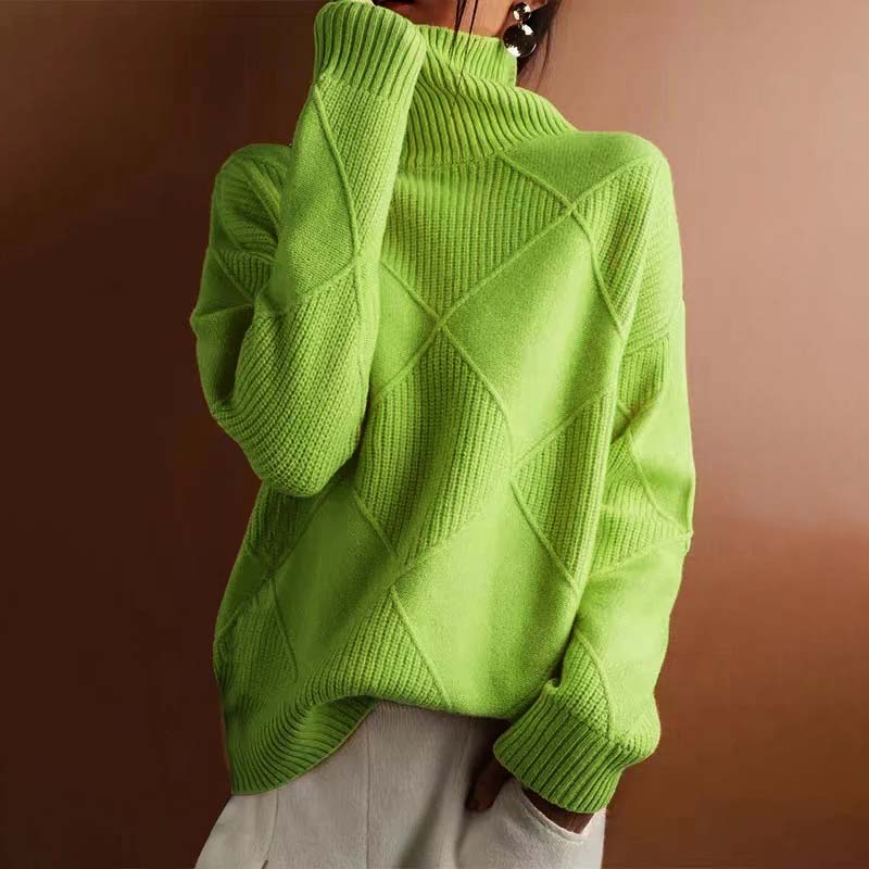 Women's Turtleneck Sweater | Geometric Pattern & Relaxed Fit