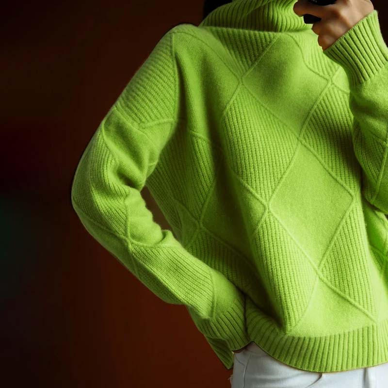 Women's Turtleneck Sweater | Geometric Pattern & Relaxed Fit