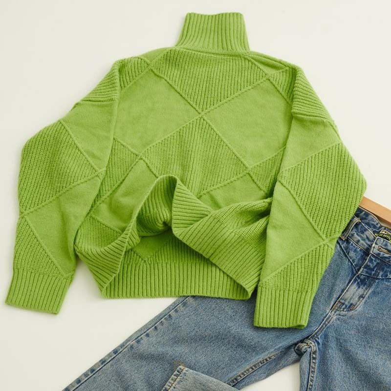 Women's Turtleneck Sweater | Geometric Pattern & Relaxed Fit