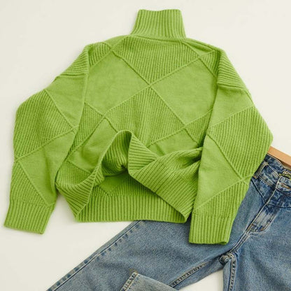 Women's Turtleneck Sweater | Geometric Pattern & Relaxed Fit