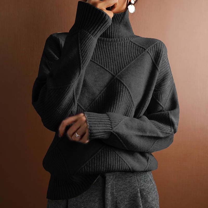 Women's Turtleneck Sweater | Geometric Pattern & Relaxed Fit