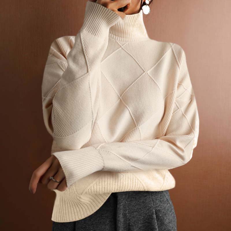 Women's Turtleneck Sweater | Geometric Pattern & Relaxed Fit