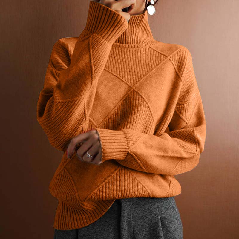Women's Turtleneck Sweater | Geometric Pattern & Relaxed Fit