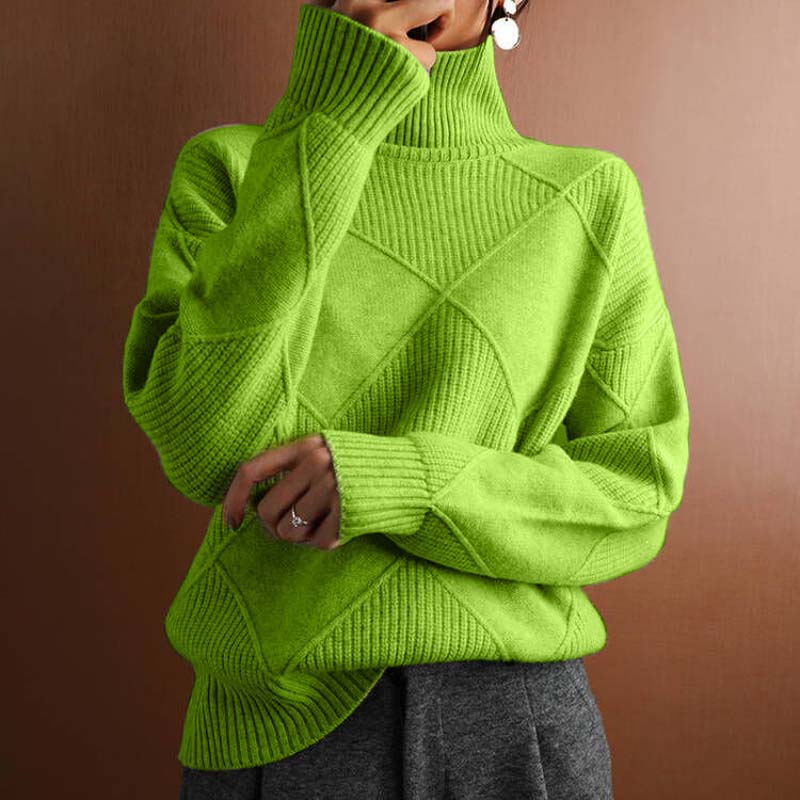 Women's Turtleneck Sweater | Geometric Pattern & Relaxed Fit