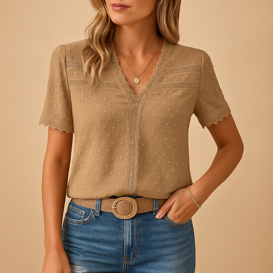 Women’s V-Neck Lace Blouse – Ideal for Work and Events