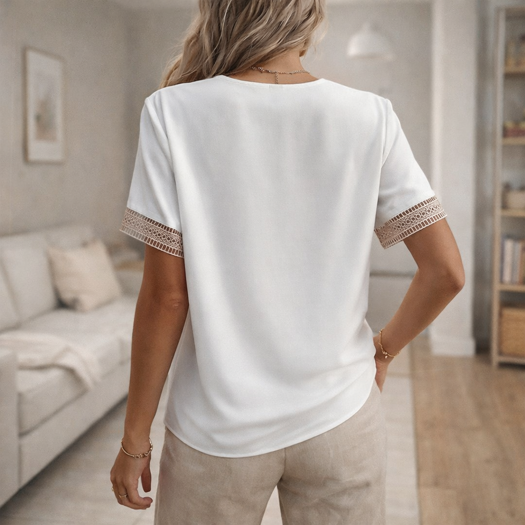 Women's V Neck Top | Lace Trim Detail