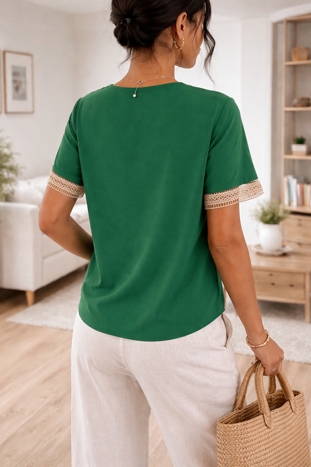 Women's V Neck Top | Lace Trim Detail