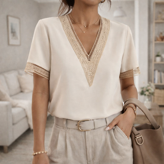 Women's V Neck Top | Lace Trim Detail