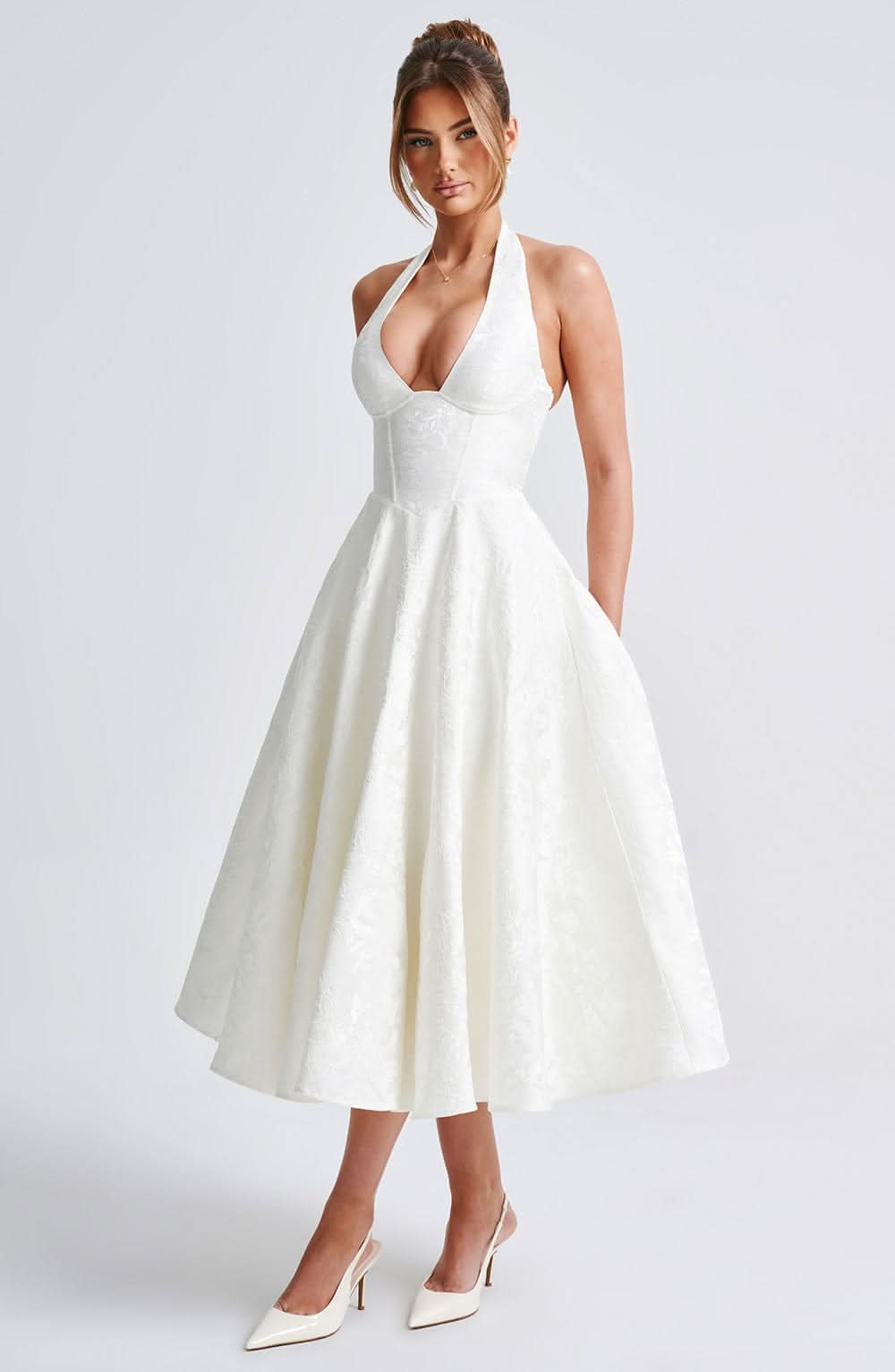 Women's Wedding Guest Occasion Midi Dress | Halter Neck & A-Line Occasion Style