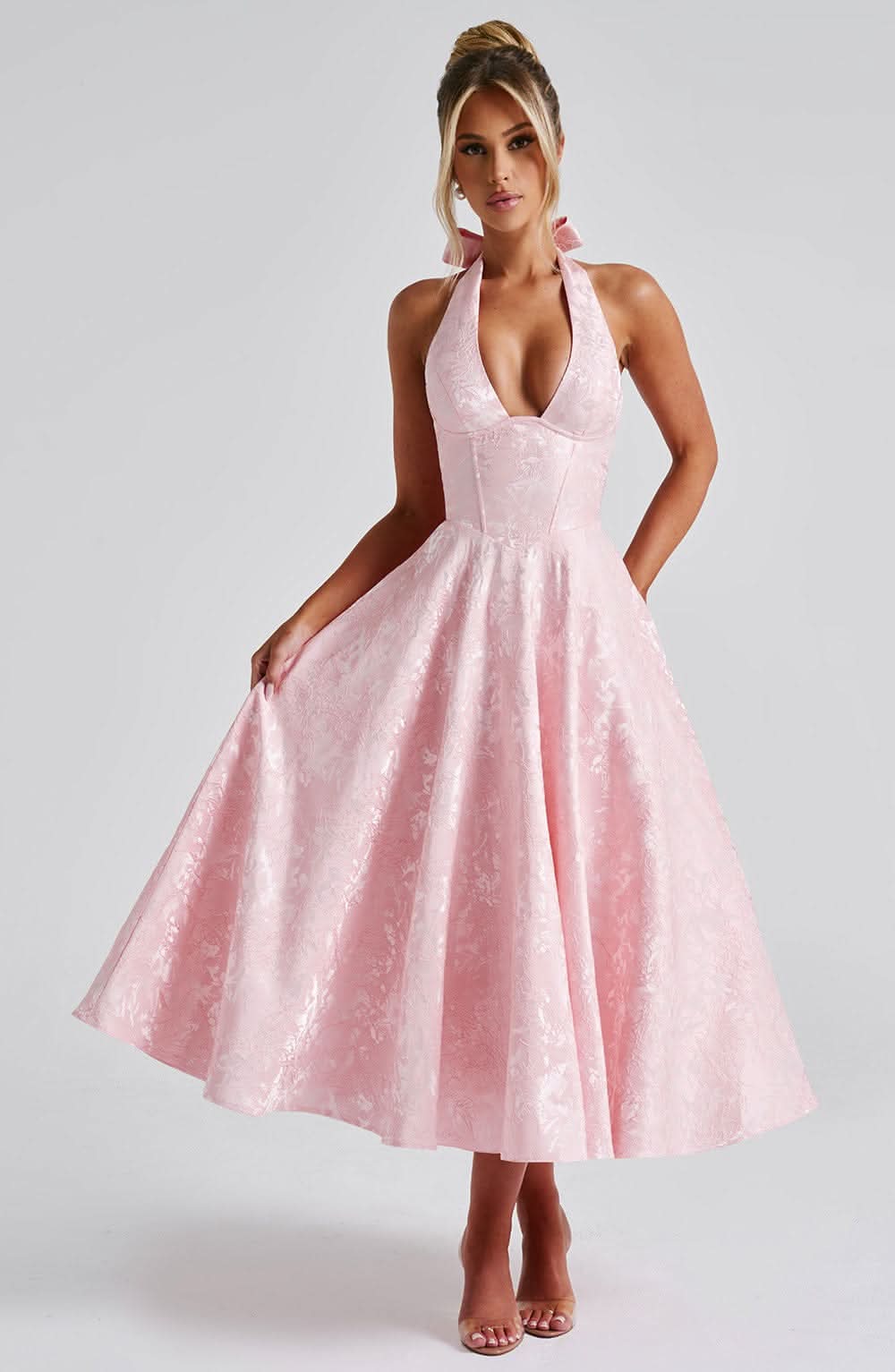 Women's Wedding Guest Occasion Midi Dress | Halter Neck & A-Line Occasion Style