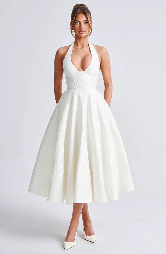 Women's Wedding Guest Occasion Midi Dress | Halter Neck & A-Line Occasion Style