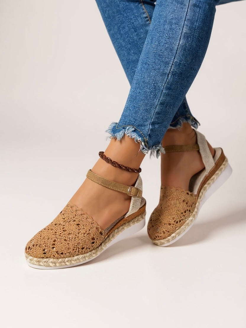 Women's Wedge Espadrilles | Crochet Upper & Ankle Strap Buckle
