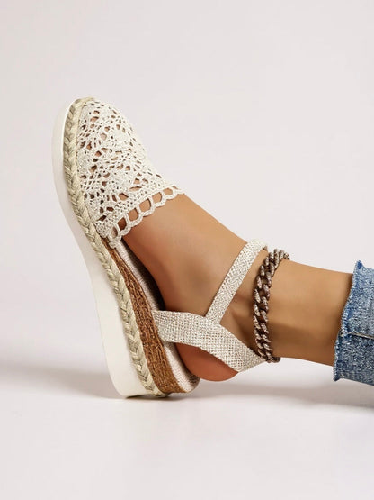 Women's Wedge Espadrilles | Crochet Upper & Ankle Strap Buckle
