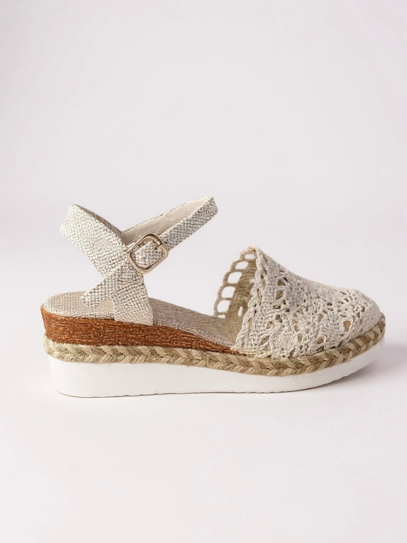 Women's Wedge Espadrilles | Crochet Upper & Ankle Strap Buckle