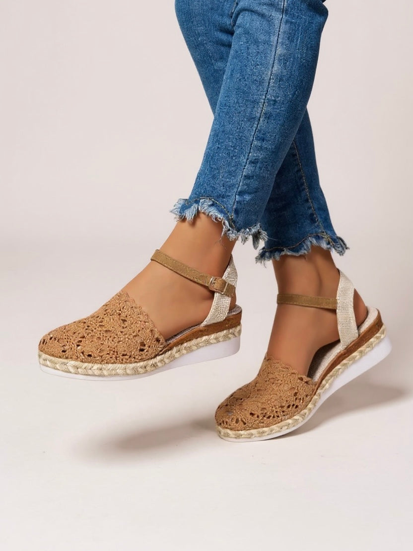 Women's Wedge Espadrilles | Crochet Upper & Ankle Strap Buckle