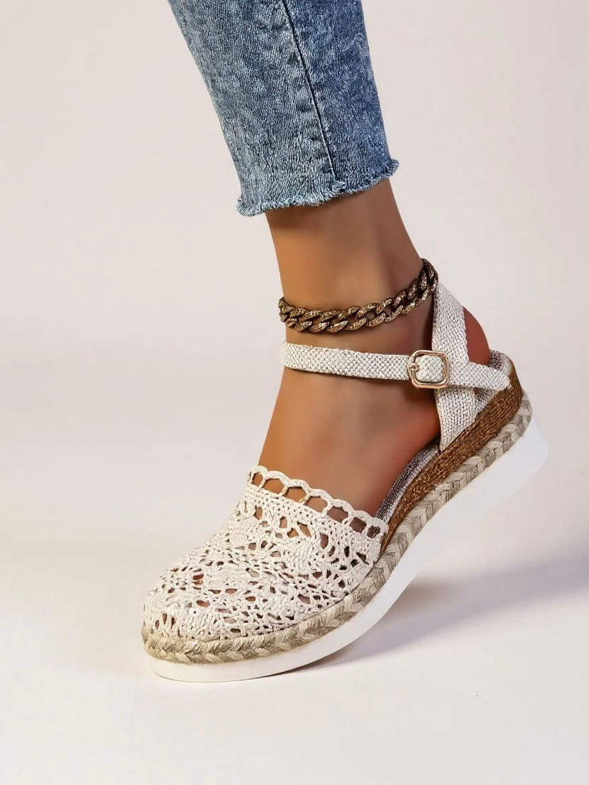 Women's Wedge Espadrilles | Crochet Upper & Ankle Strap Buckle