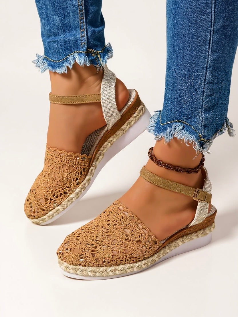Women's Wedge Espadrilles | Crochet Upper & Ankle Strap Buckle