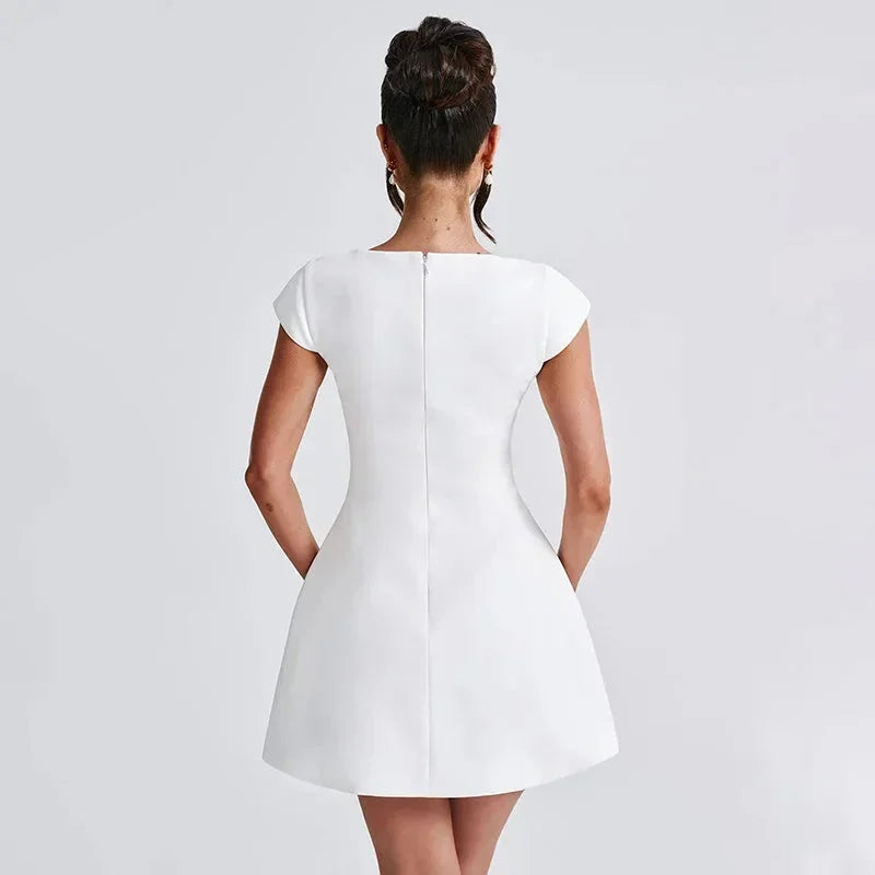 Women's White Evening Dress | Square Neckline & Feminine A-Line Fit