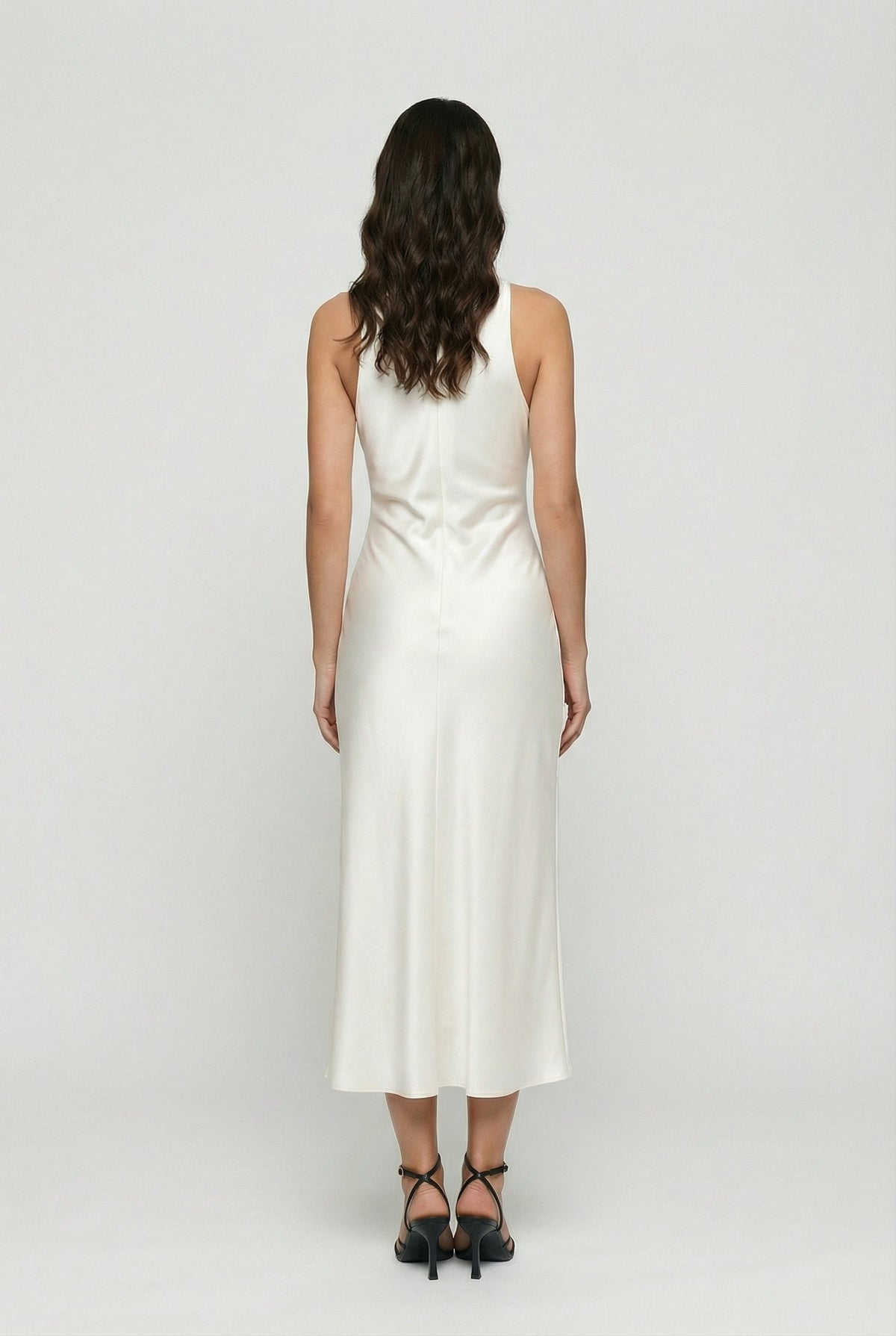 Women's White Maxi Dress | Elegant Cowl Neck & Ruched Waist Design