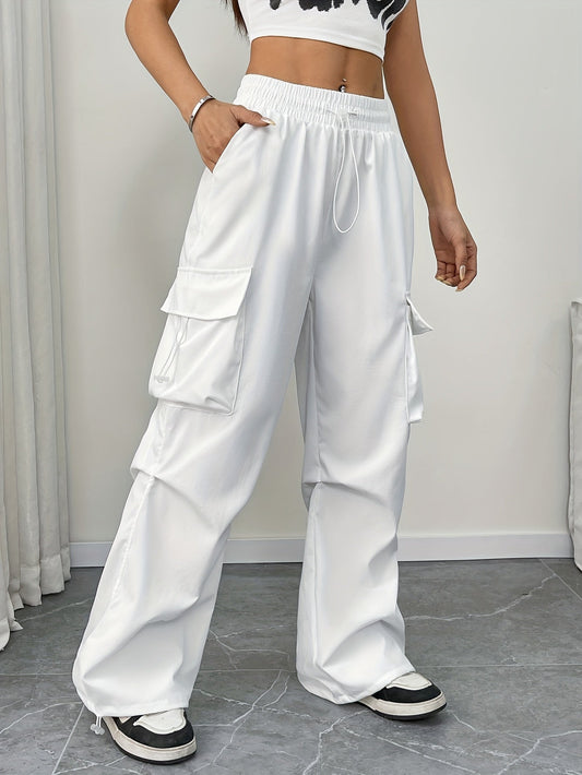 Women's Wide Leg Cargo Pants | Drawstring Waist & Roomy Pockets