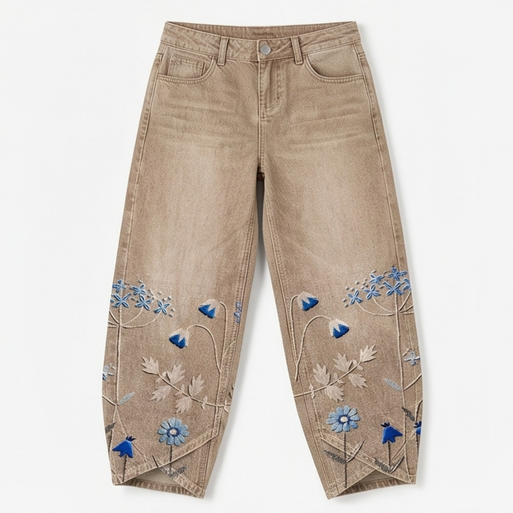 Women's Wide-Leg Jeans | Embroidered Tulip Hem