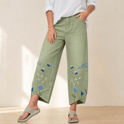 Women's Wide-Leg Jeans | Embroidered Tulip Hem
