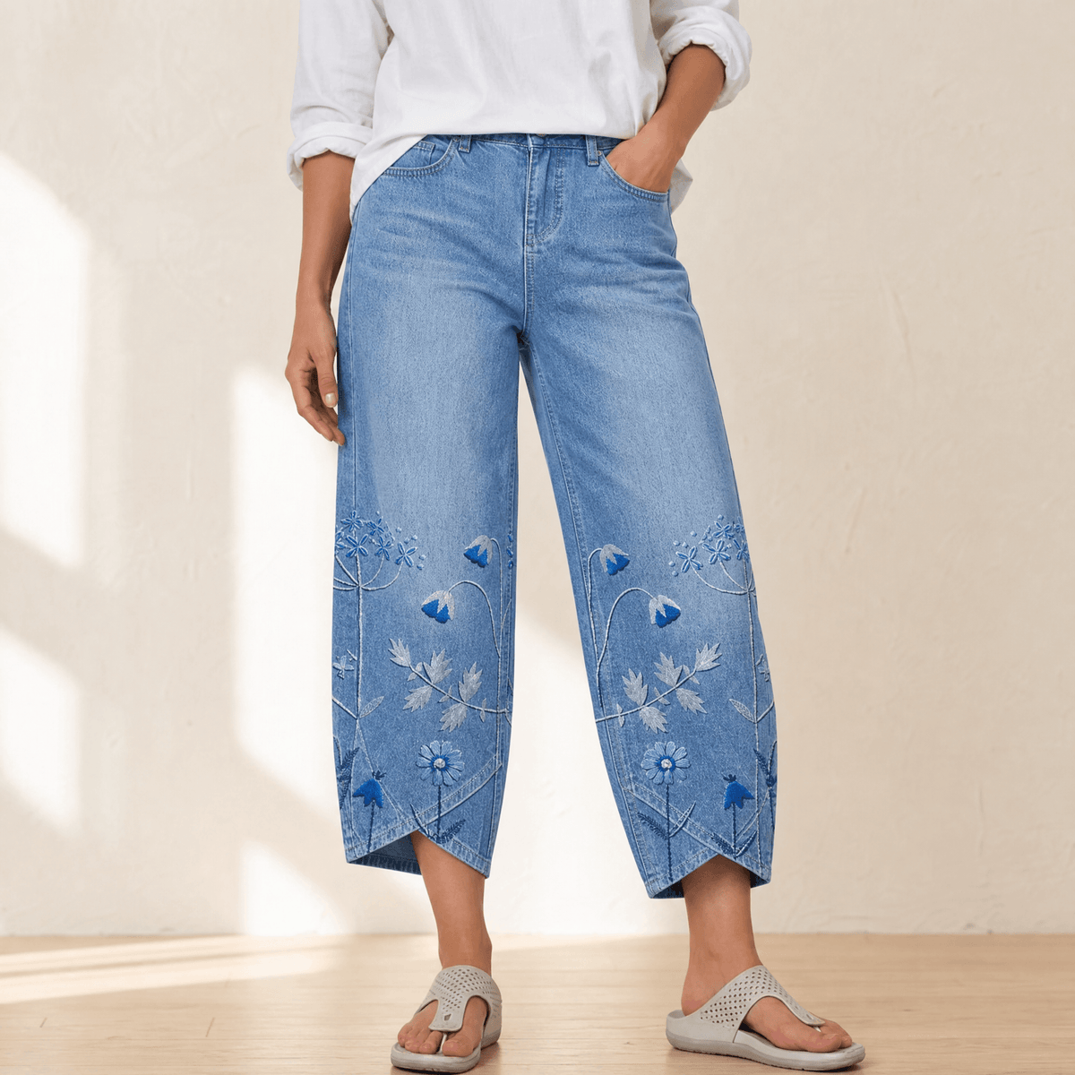 Women's Wide-Leg Jeans | Embroidered Tulip Hem