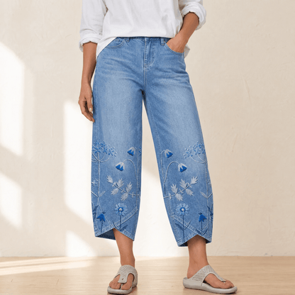 Women's Wide-Leg Jeans | Embroidered Tulip Hem