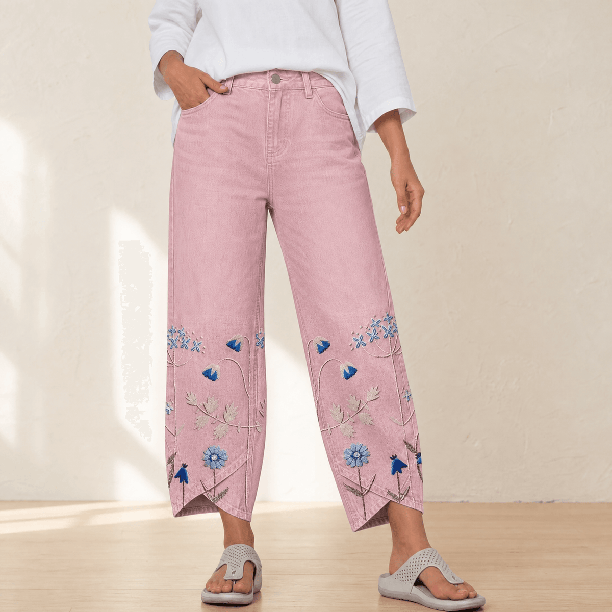 Women's Wide-Leg Jeans | Embroidered Tulip Hem
