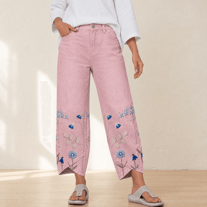 Women's Wide-Leg Jeans | Embroidered Tulip Hem