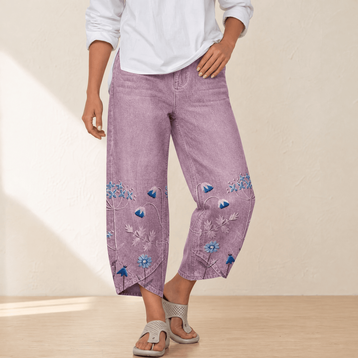 Women's Wide-Leg Jeans | Embroidered Tulip Hem