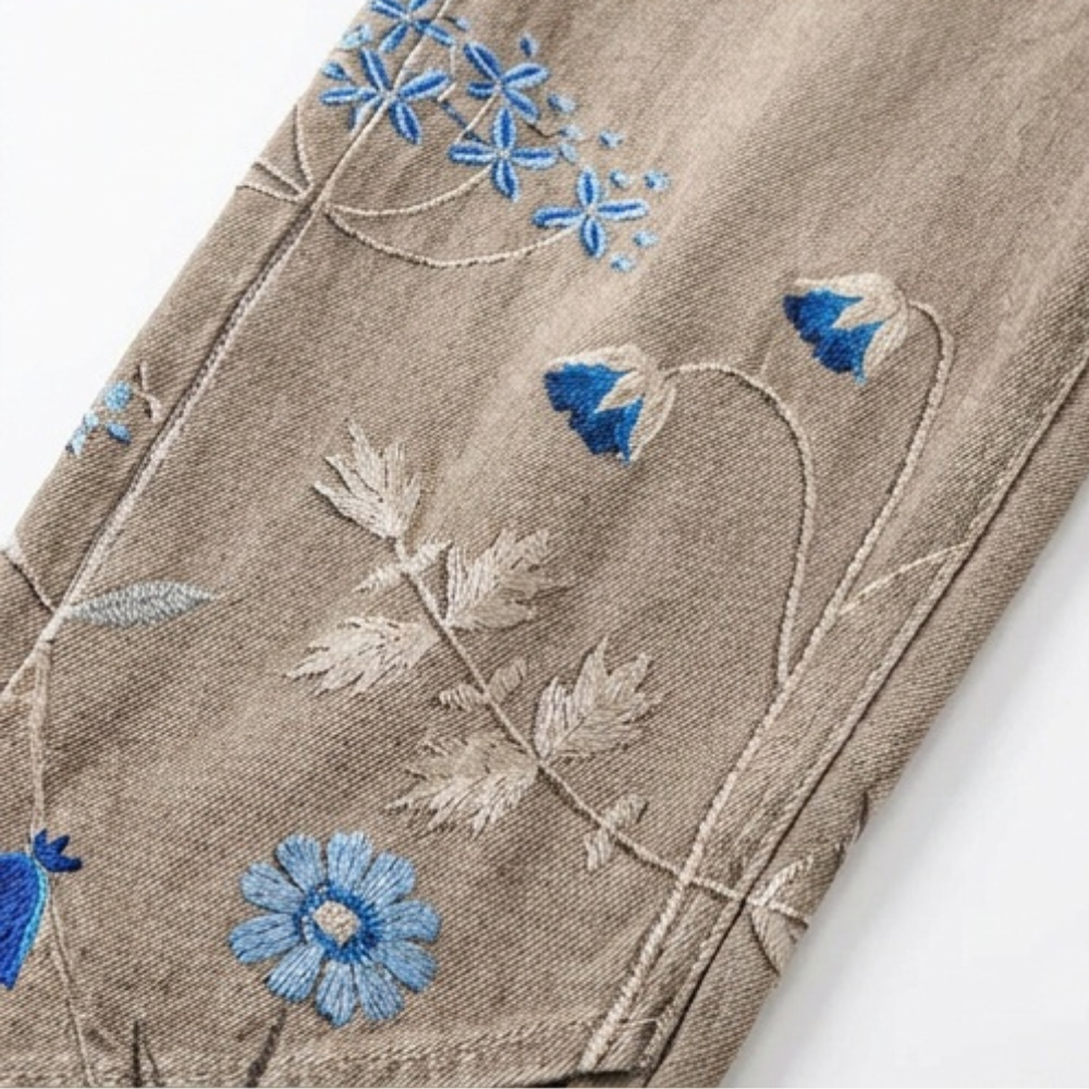 Women's Wide-Leg Jeans | Embroidered Tulip Hem