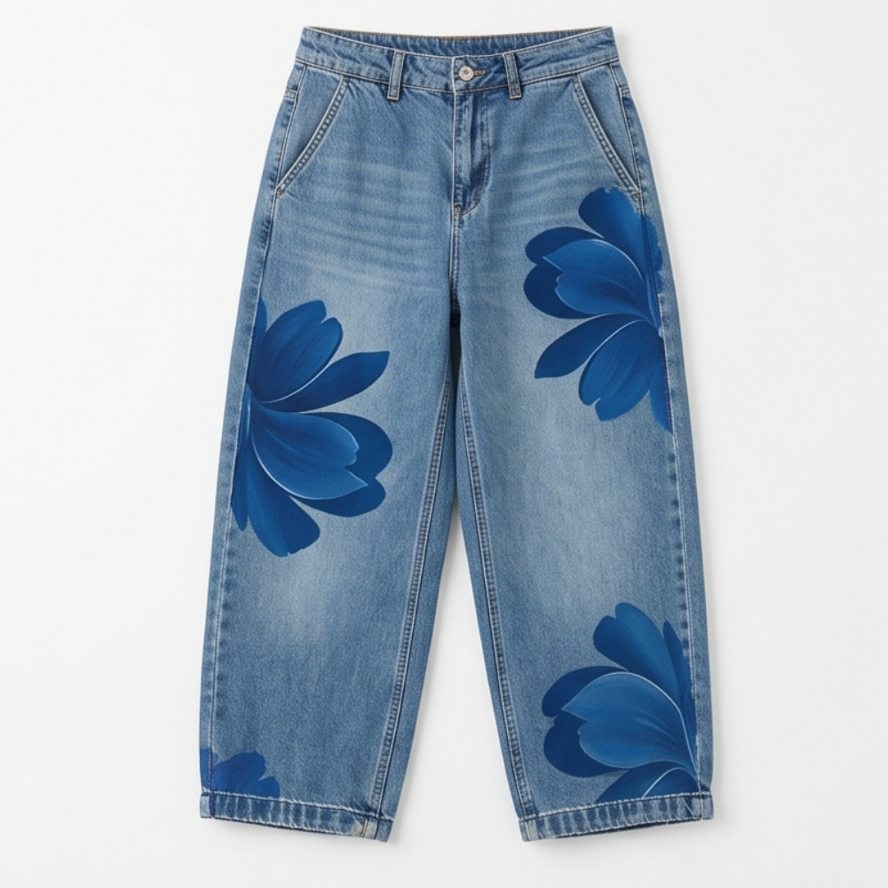 Women's Wide Leg Jeans | Floral Print & Cropped Fit