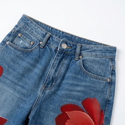 Women's Wide Leg Jeans | Floral Print & Cropped Fit