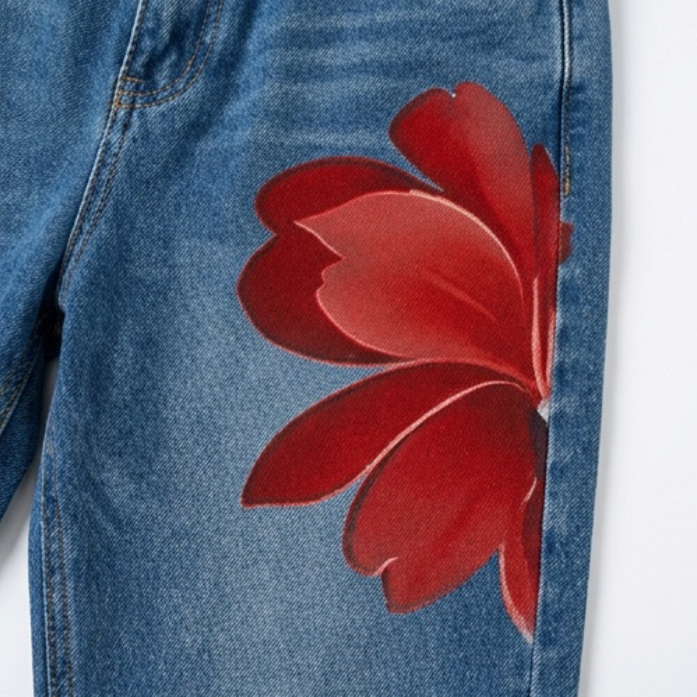 Women's Wide Leg Jeans | Floral Print & Cropped Fit