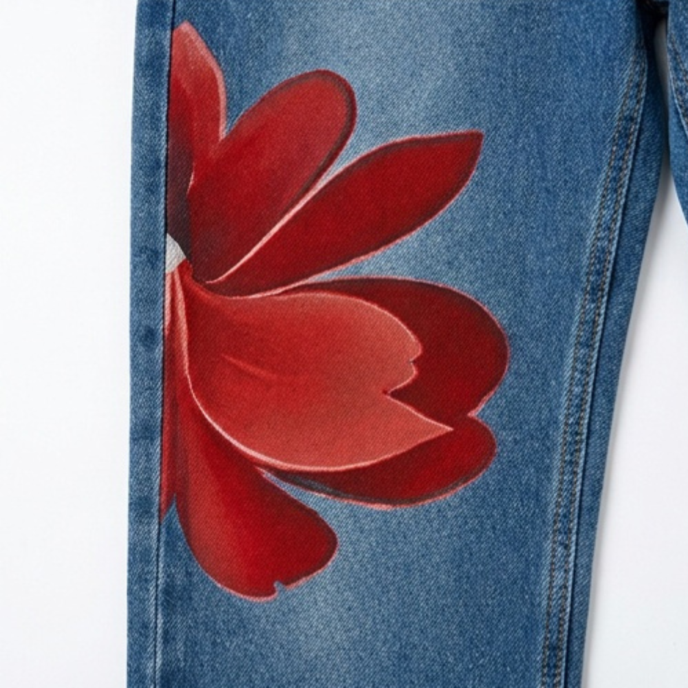 Women's Wide Leg Jeans | Floral Print & Cropped Fit