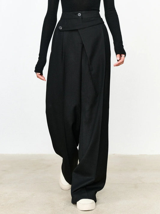 Women's Wide Leg Trousers | Asymmetric Waistband Design