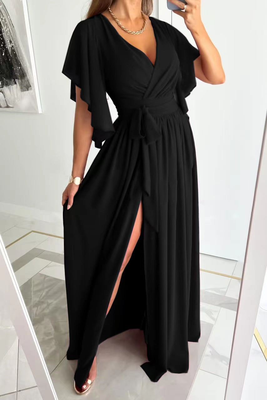 Women's Wrap Maxi Dress | Elegant Flutter Sleeve