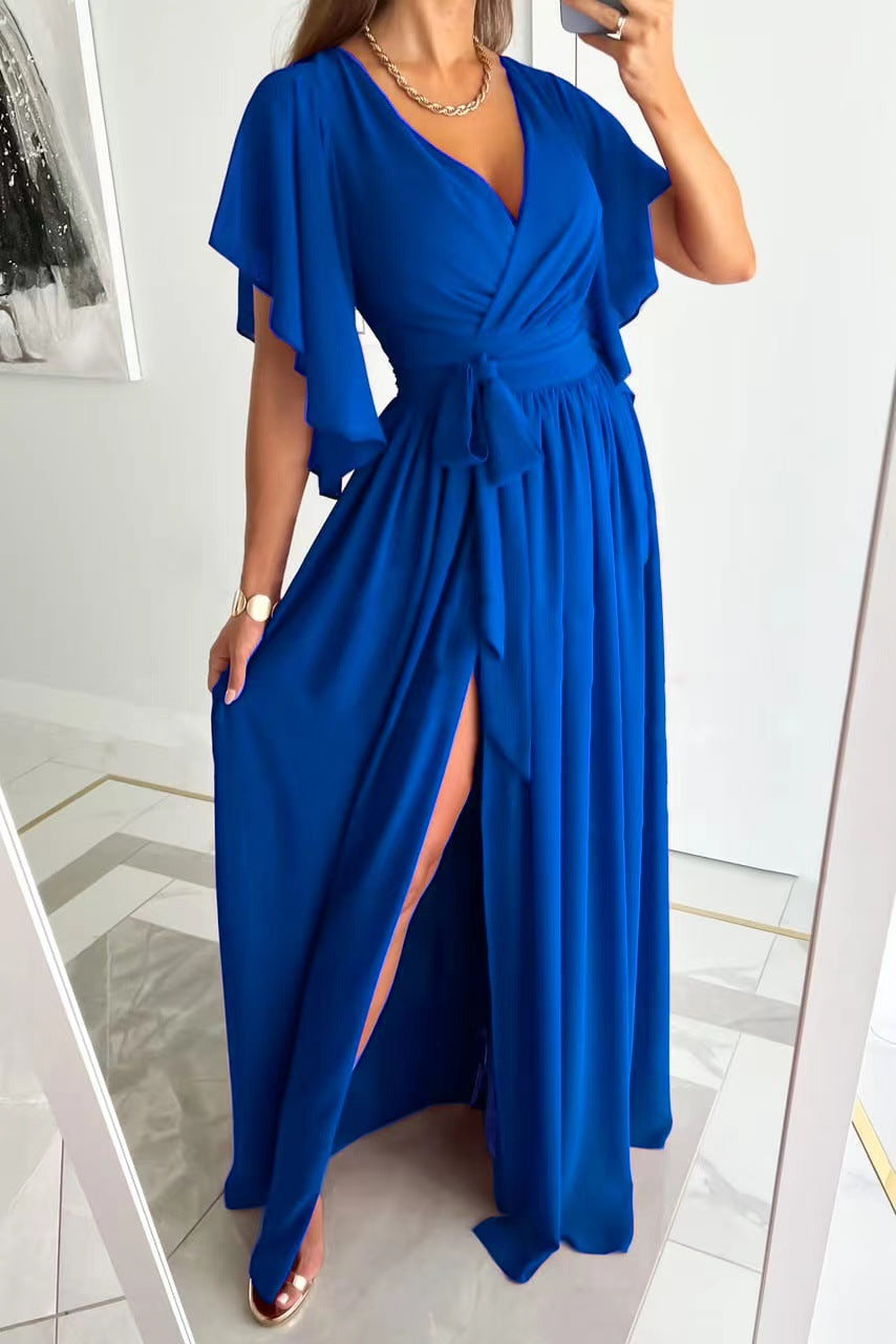 Women's Wrap Maxi Dress | Elegant Flutter Sleeve