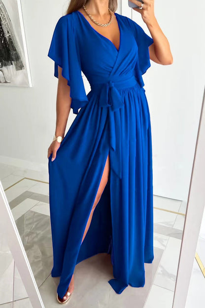 Women's Wrap Maxi Dress | Elegant Flutter Sleeve
