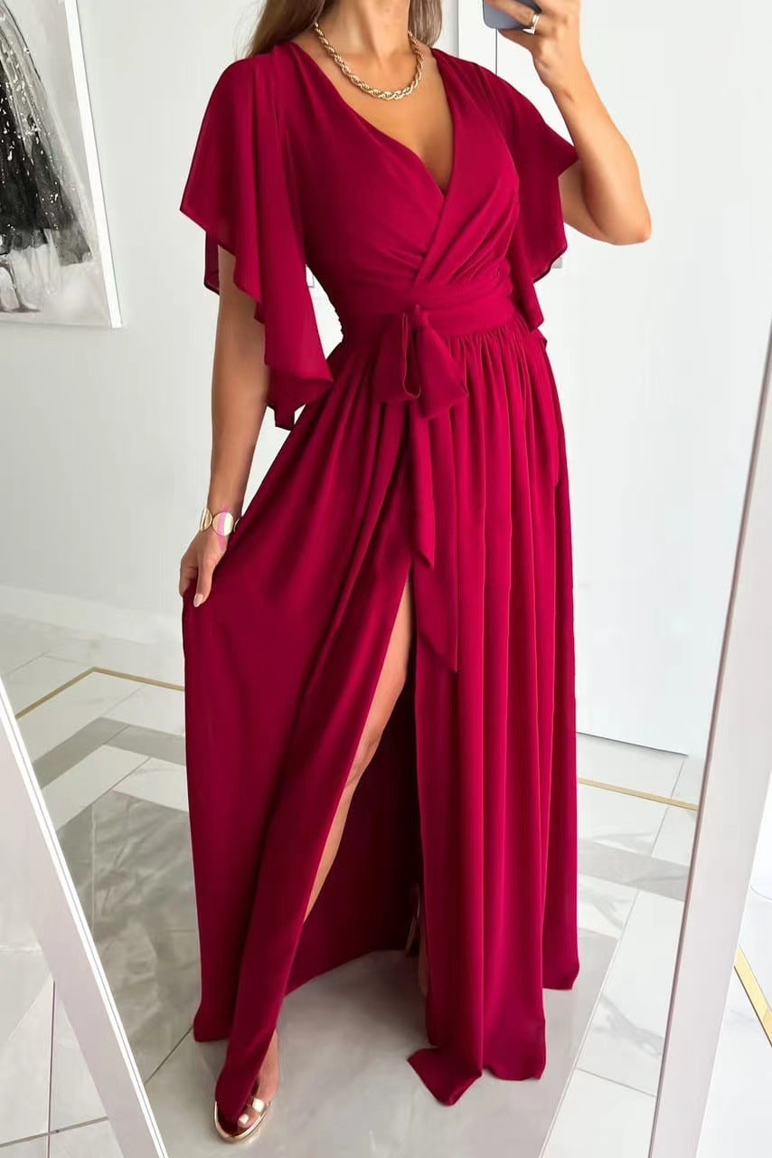Women's Wrap Maxi Dress | Elegant Flutter Sleeve